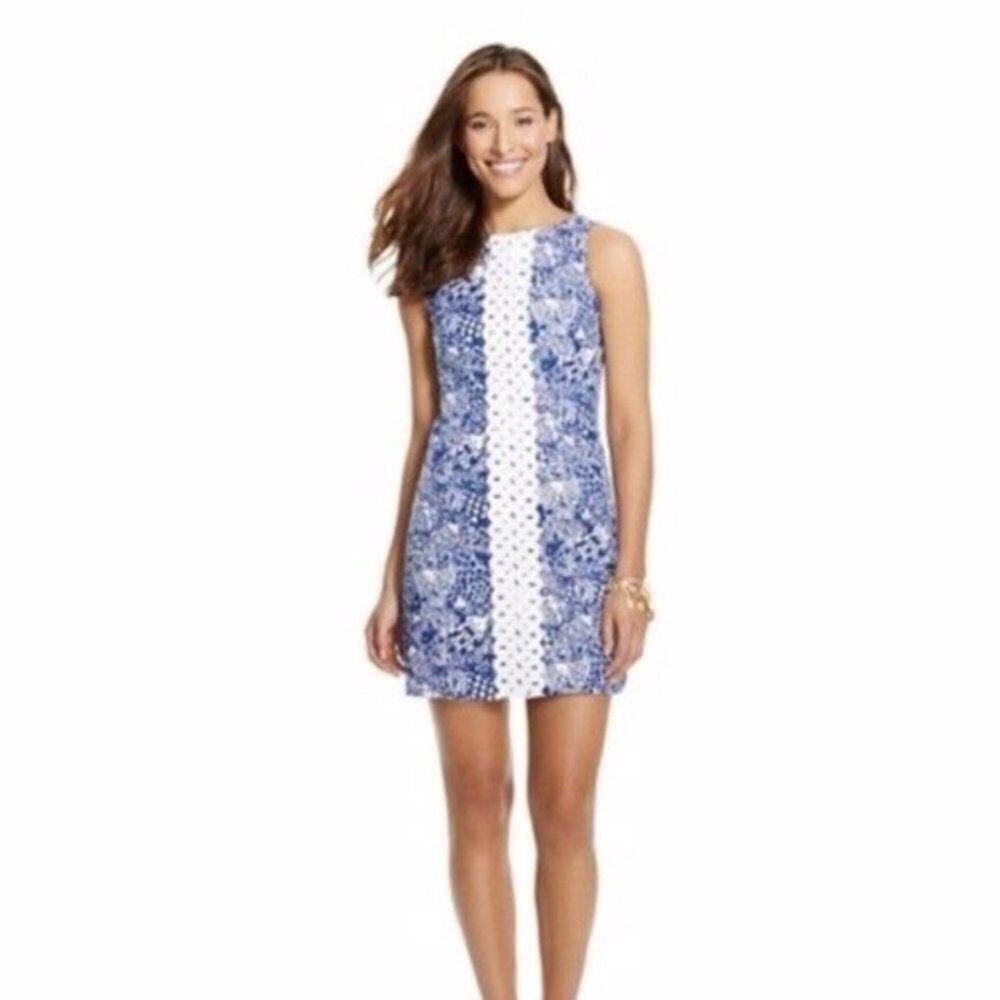 Lilly Pulitzer Target Size 2 Spring Summer Blue Floral "Upstream" Dress Rear Zip